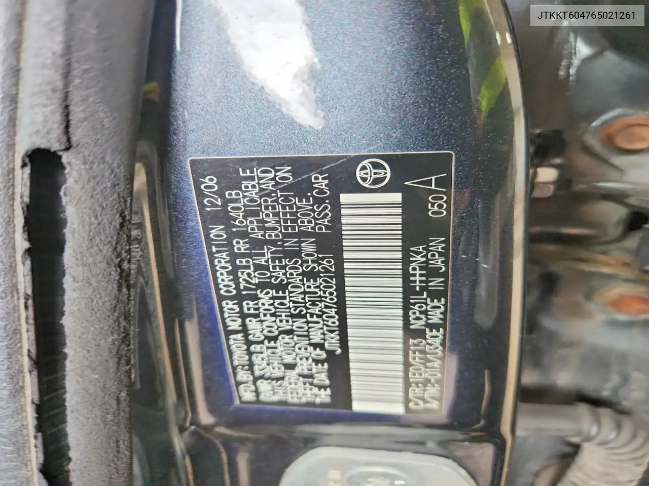 2006 Scion Xa Base VIN: JTKKT604765021261 Lot: 59357446