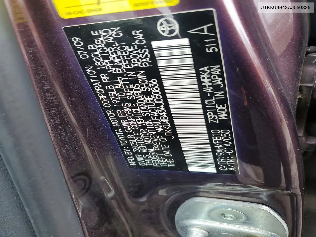 2010 Scion Xd Base VIN: JTKKU4B43AJ050836 Lot: 46580156