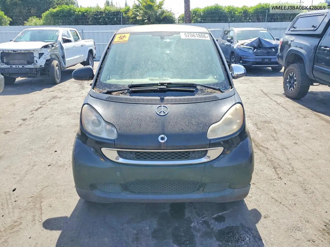 2011 Smart Fortwo Pure VIN: WMEEJ3BA0BK428069 Lot: 52061806