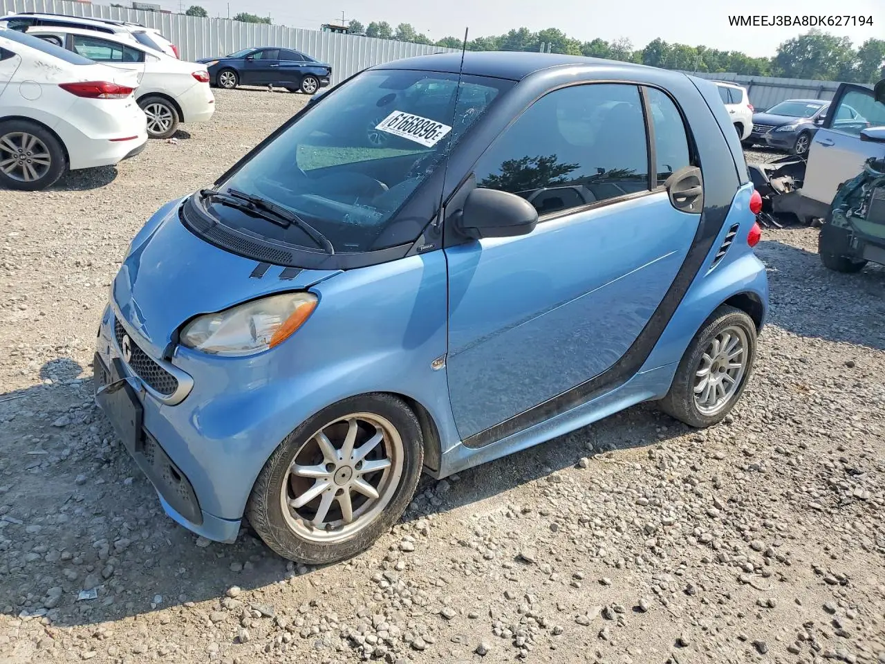 2013 Smart Fortwo Pure VIN: WMEEJ3BA8DK627194 Lot: 61668896