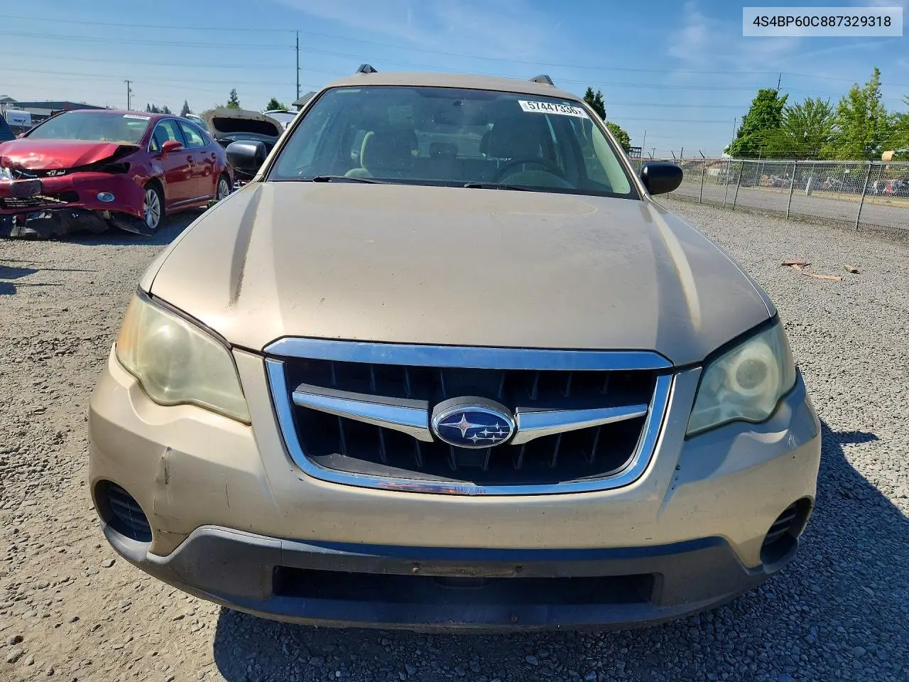2008 Subaru Outback VIN: 4S4BP60C887329318 Lot: 57447336