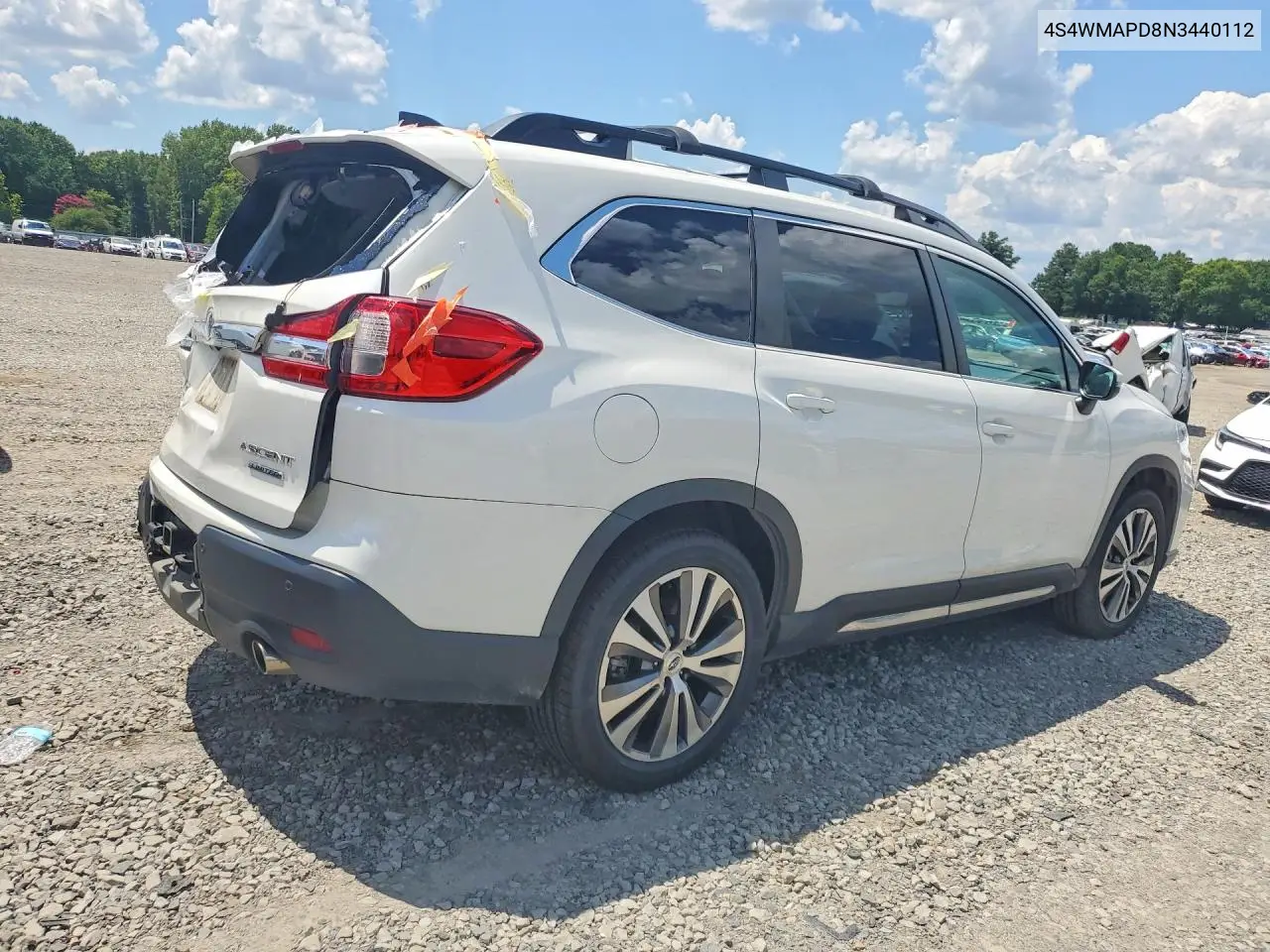 2022 Subaru Ascent Limited VIN: 4S4WMAPD8N3440112 Lot: 59351526
