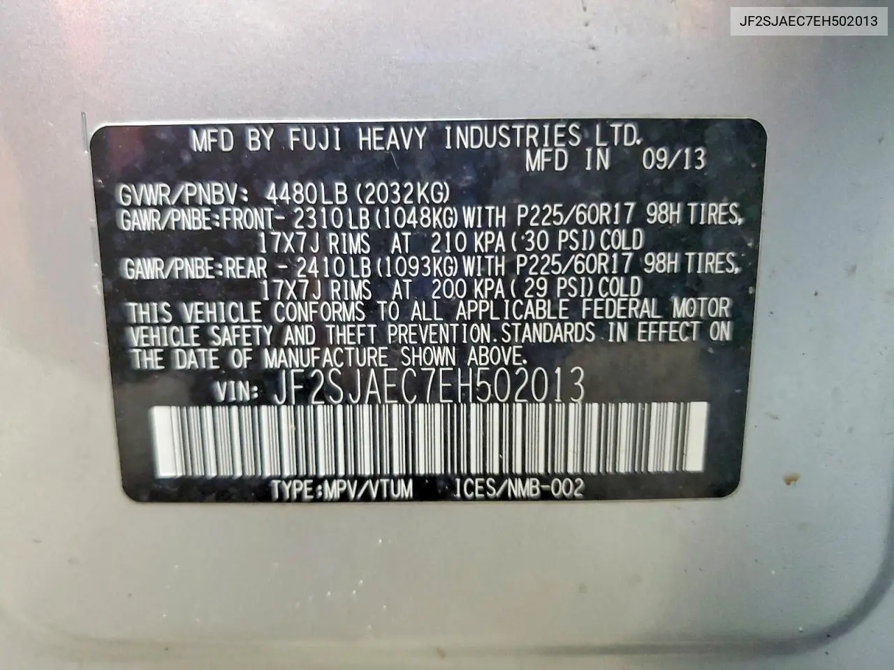 2014 Subaru Forester 2.5I Premium VIN: JF2SJAEC7EH502013 Lot: 62079476