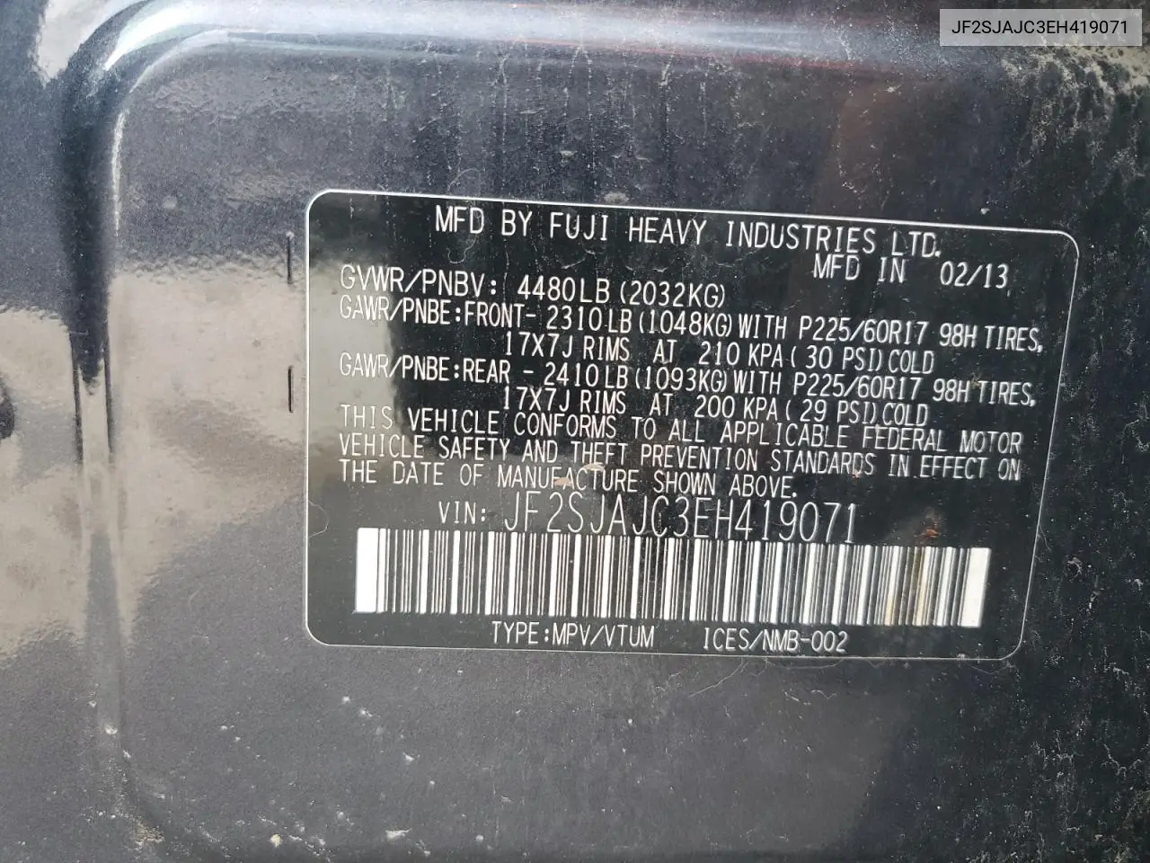 JF2SJAJC3EH419071 2014 Subaru Forester 2.5I Limited