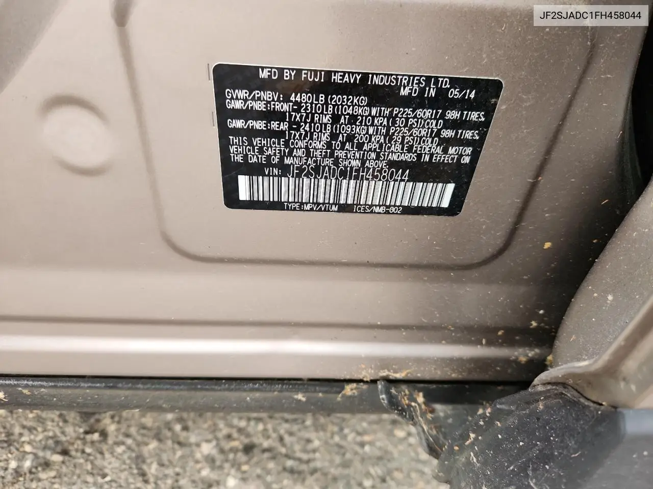 JF2SJADC1FH458044 2015 Subaru Forester 2.5I Premium