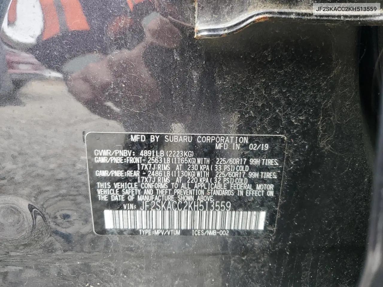 JF2SKACC2KH513559 2019 Subaru Forester