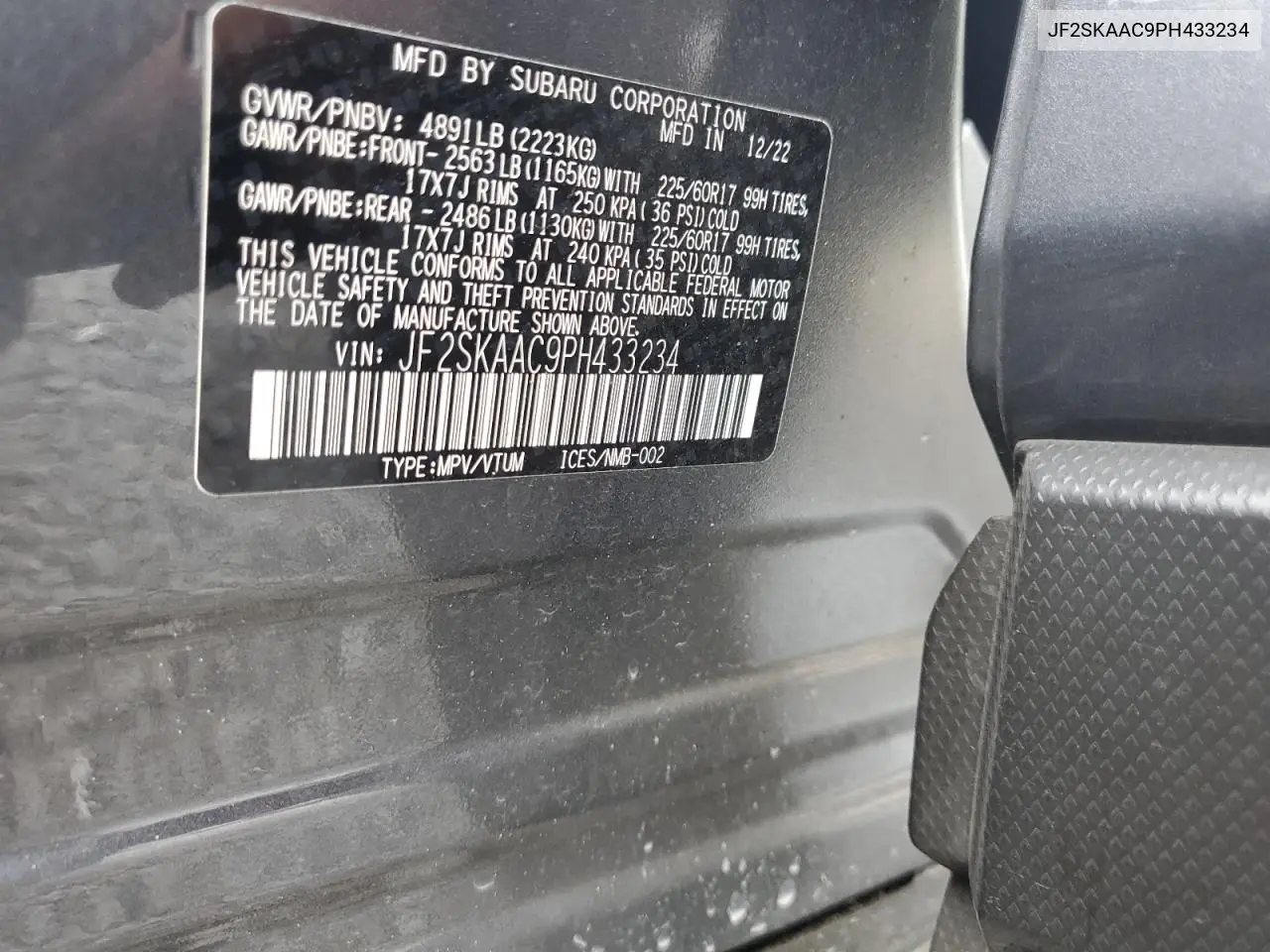 JF2SKAAC9PH433234 2023 Subaru Forester
