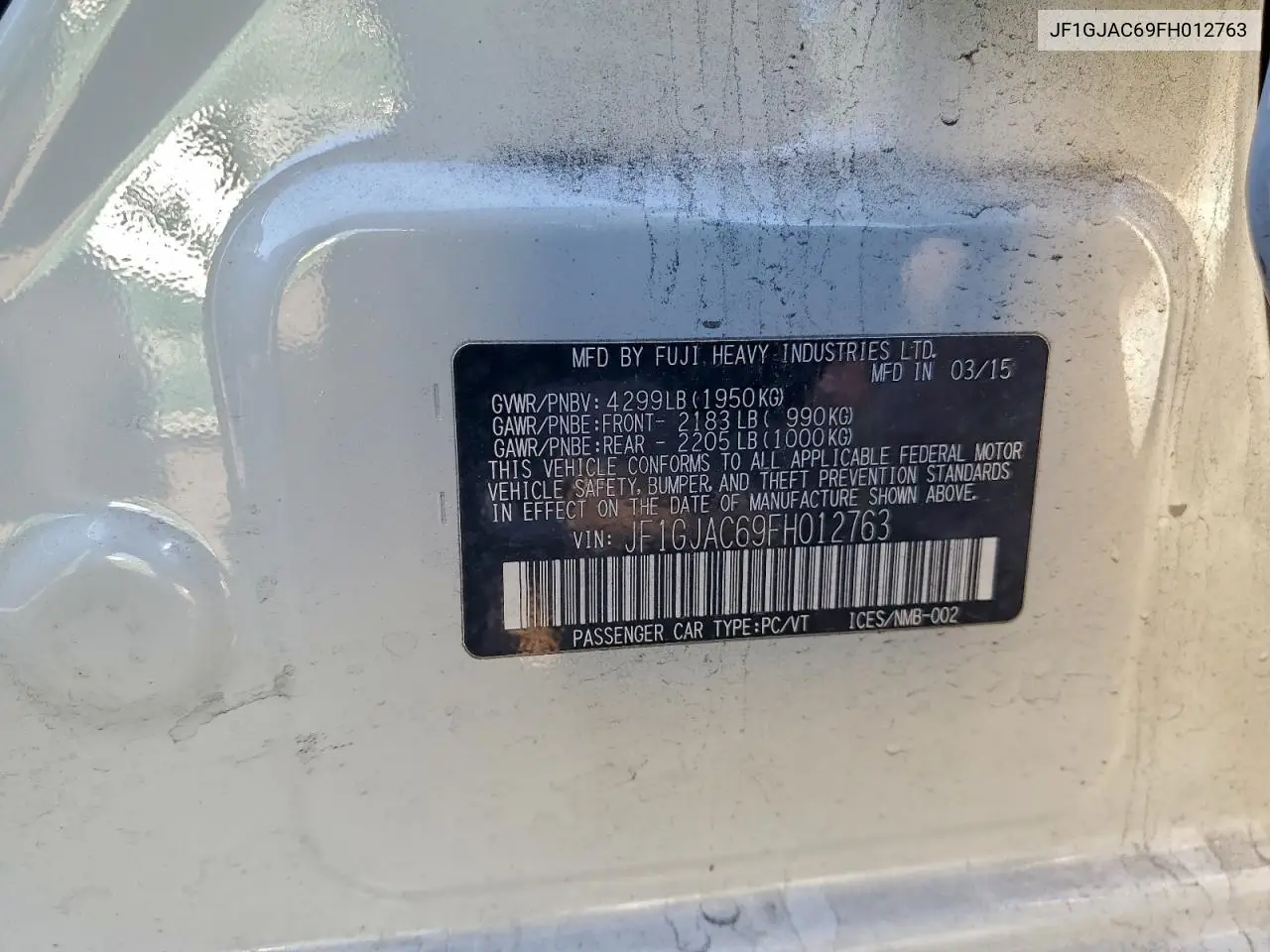 JF1GJAC69FH012763 2015 Subaru Impreza Premium