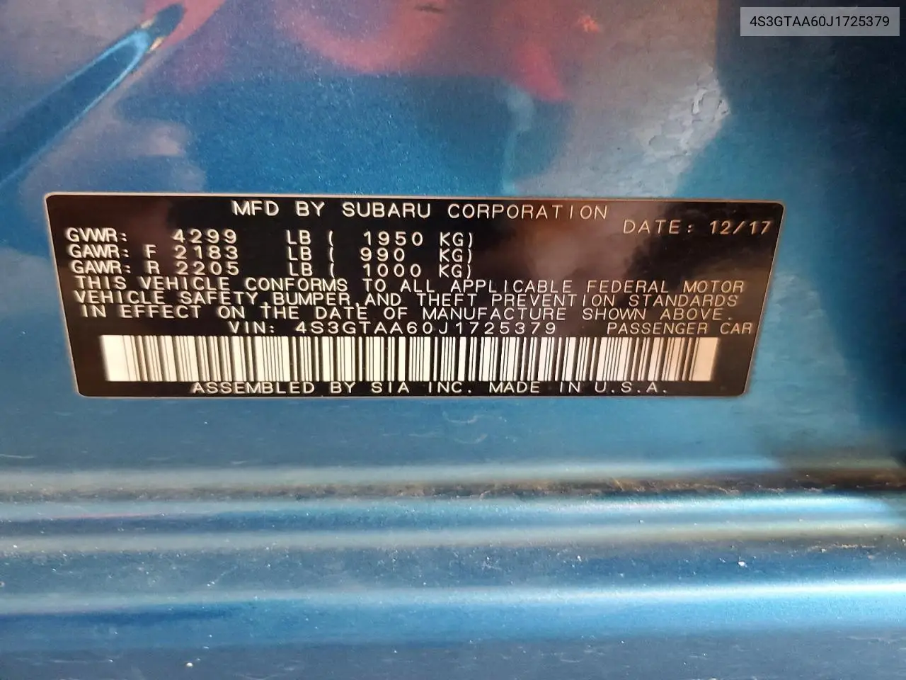 2018 Subaru Impreza VIN: 4S3GTAA60J1725379 Lot: 61016616