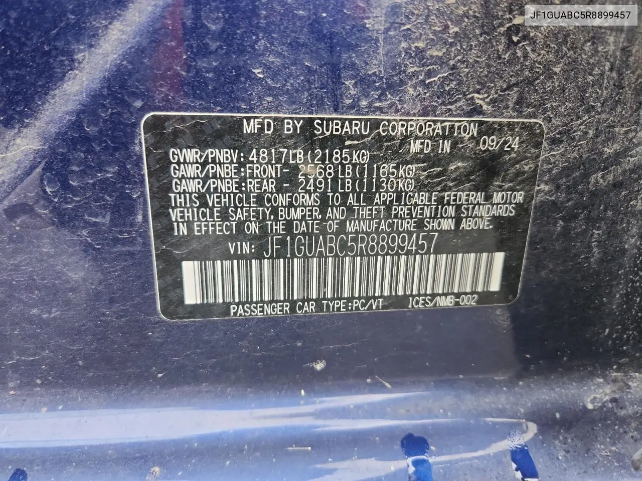 JF1GUABC5R8899457 2024 Subaru Impreza
