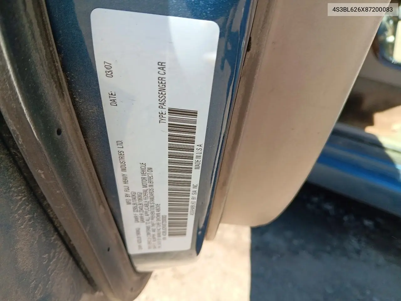 2008 Subaru Legacy 2.5I Limited VIN: 4S3BL626X87200083 Lot: 56153846