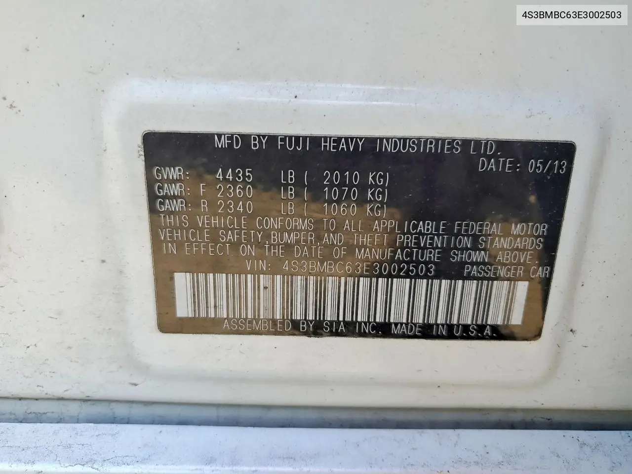 2014 Subaru Legacy 2.5I Premium VIN: 4S3BMBC63E3002503 Lot: 56028316
