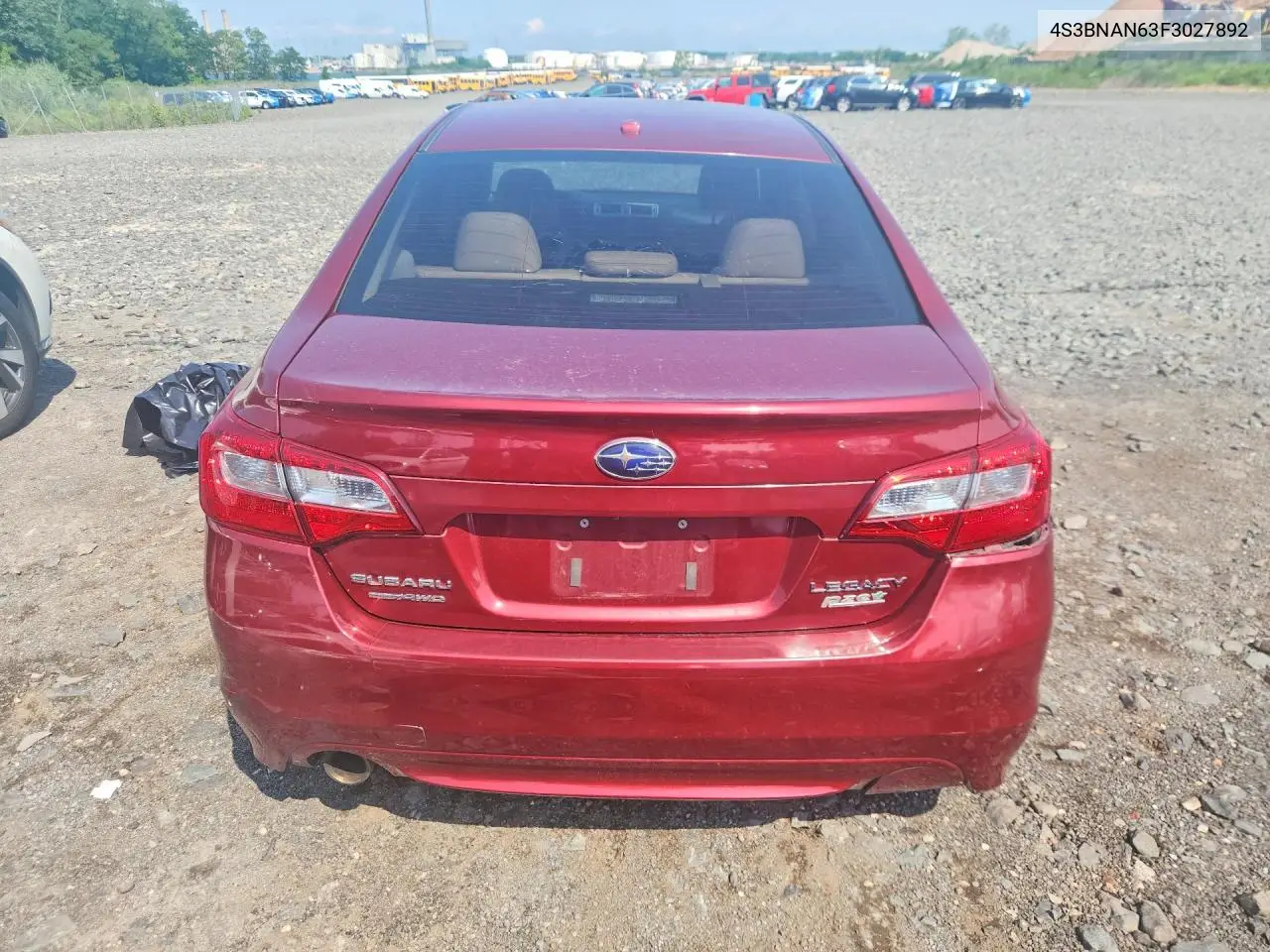 2015 Subaru Legacy 2.5I Limited VIN: 4S3BNAN63F3027892 Lot: 61704006