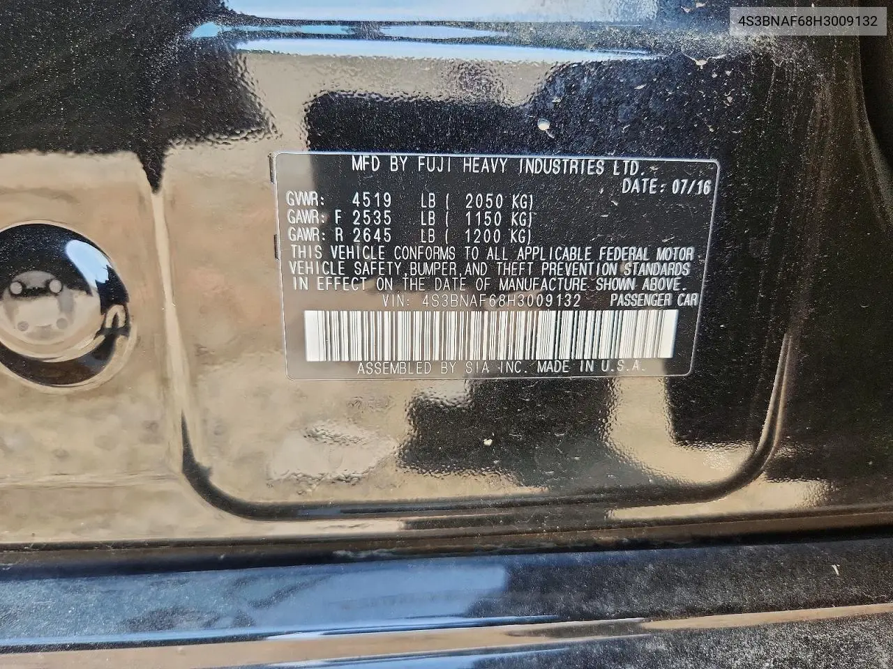 2017 Subaru Legacy 2.5I Premium VIN: 4S3BNAF68H3009132 Lot: 61004786