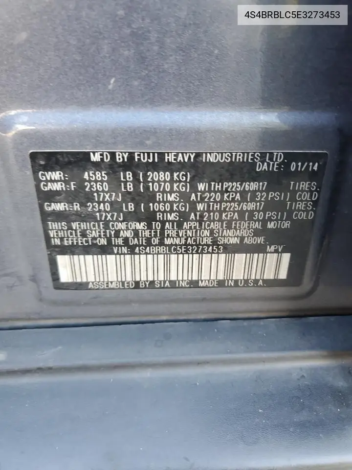 4S4BRBLC5E3273453 2014 Subaru Outback 2.5I Limited