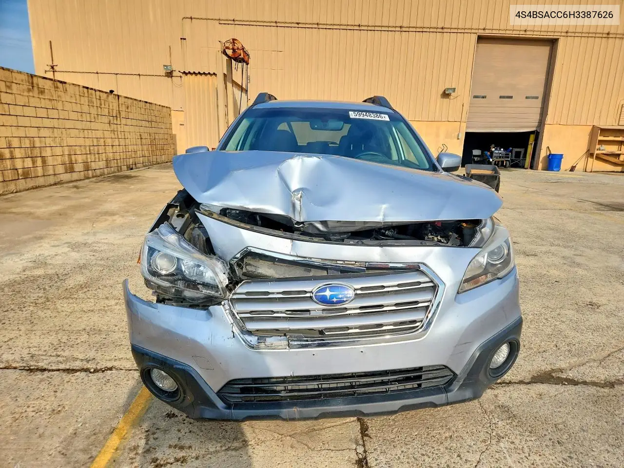2017 Subaru Outback 2.5I Premium VIN: 4S4BSACC6H3387626 Lot: 59948386