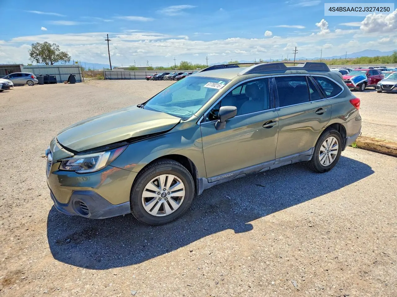 2018 Subaru Outback 2.5I VIN: 4S4BSAAC2J3274250 Lot: 61788216