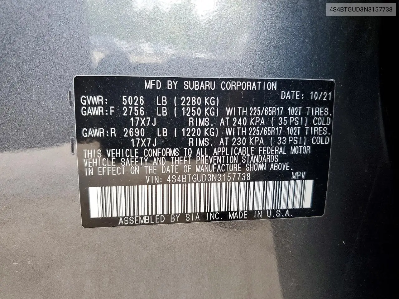 2022 Subaru Outback Wilderness VIN: 4S4BTGUD3N3157738 Lot: 56795906