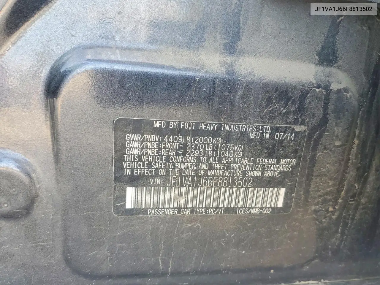 2015 Subaru Wrx Limited VIN: JF1VA1J66F8813502 Lot: 59593176