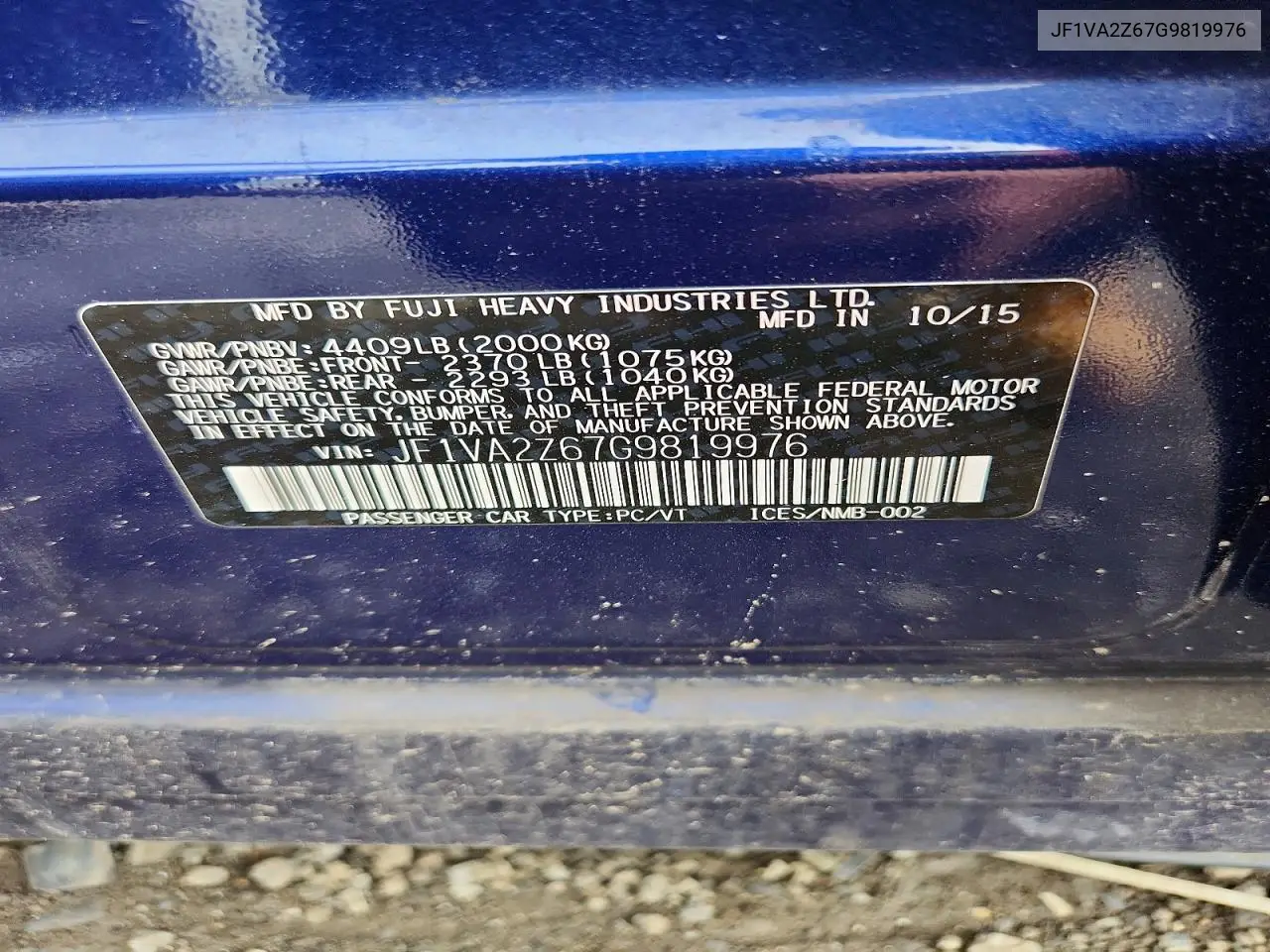 2016 Subaru Wrx Sti Limited VIN: JF1VA2Z67G9819976 Lot: 60258626