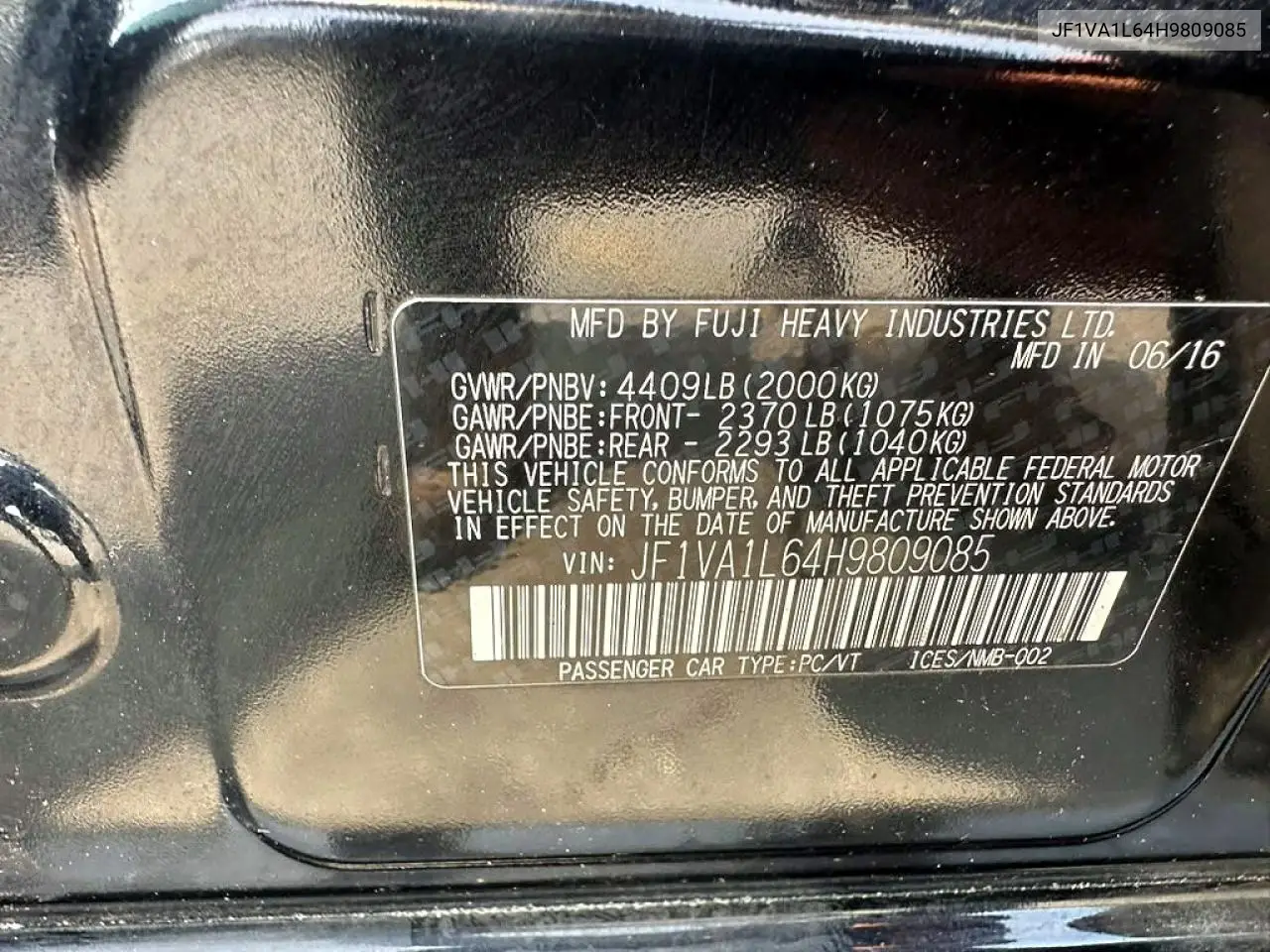 2017 Subaru Wrx Limited VIN: JF1VA1L64H9809085 Lot: 61119746