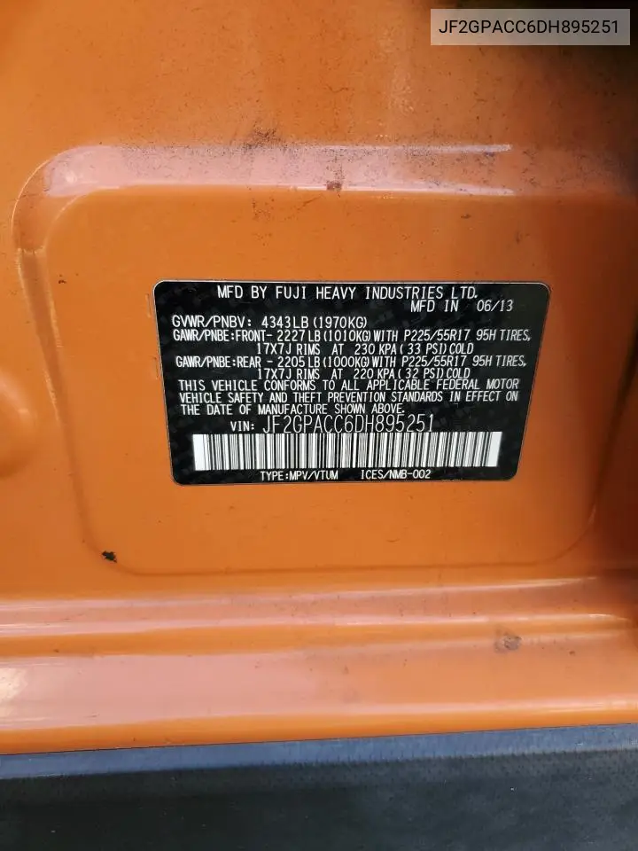 JF2GPACC6DH895251 2013 Subaru Xv Crosstrek 2.0 Premium