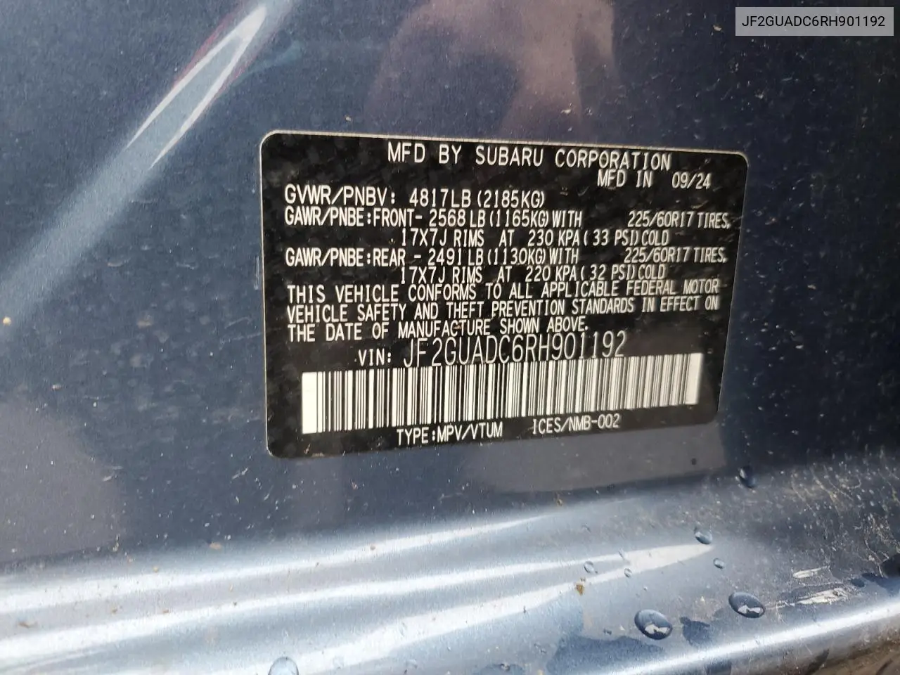 JF2GUADC6RH901192 2024 Subaru Crosstrek Premium