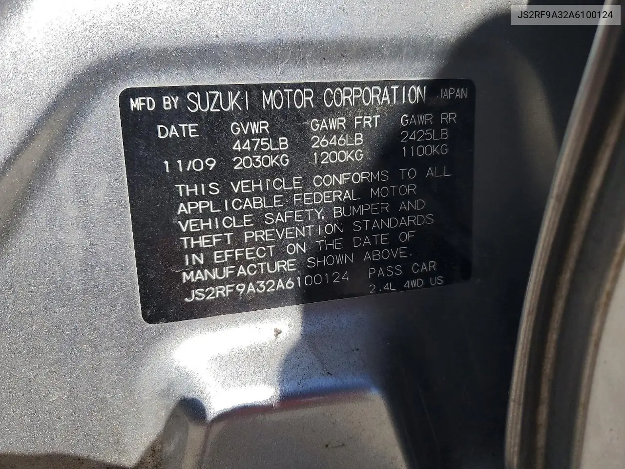 2010 Suzuki Kizashi Se VIN: JS2RF9A32A6100124 Lot: 53393046