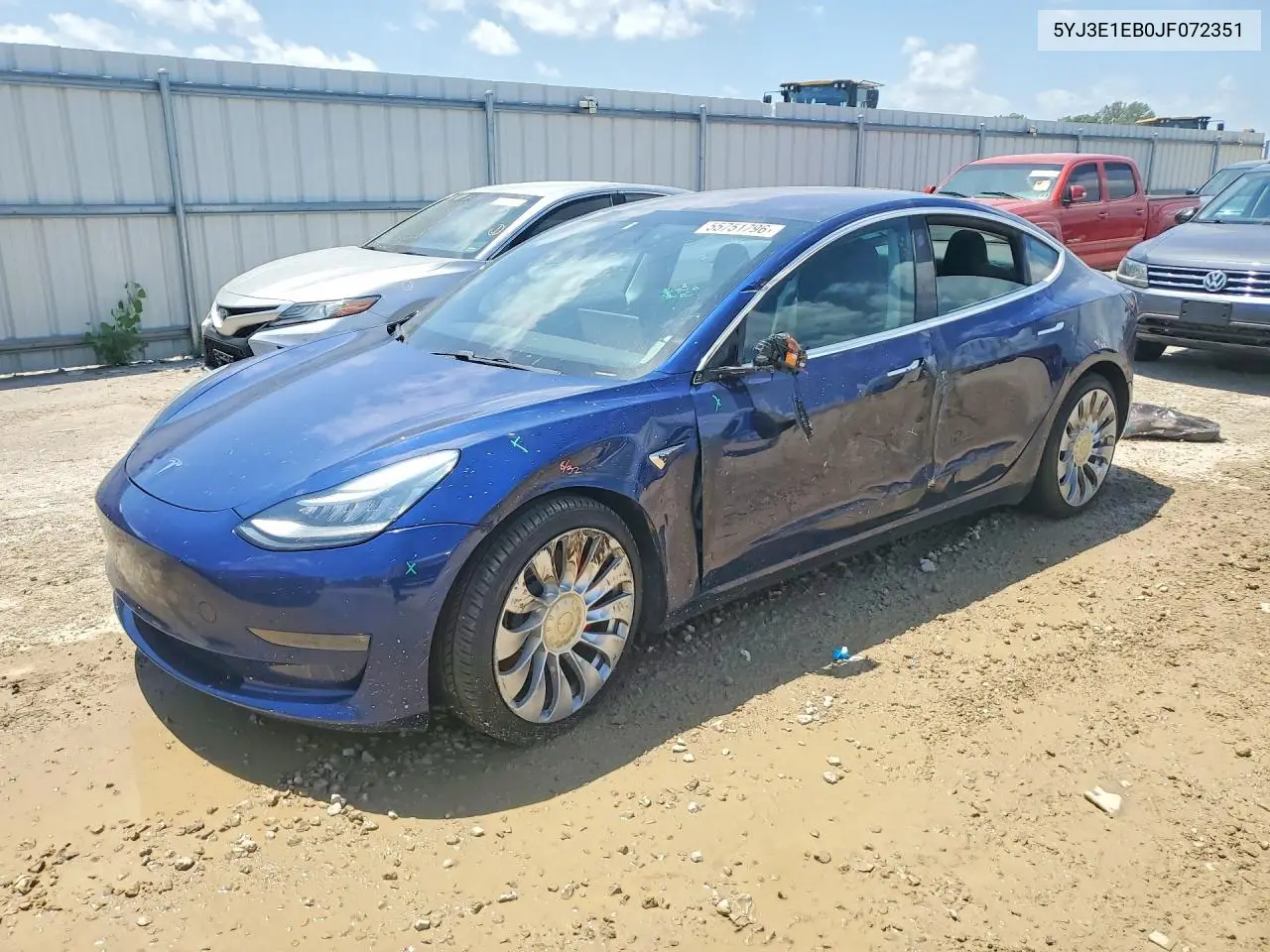 2018 Tesla Model 3 VIN: 5YJ3E1EB0JF072351 Lot: 55751796
