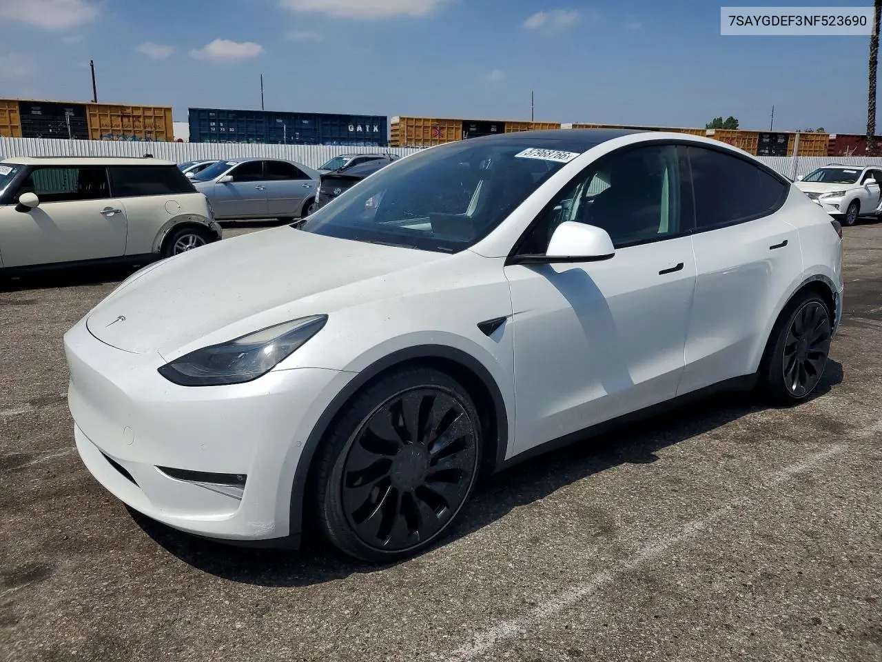 2022 Tesla Model Y VIN: 7SAYGDEF3NF523690 Lot: 57968766