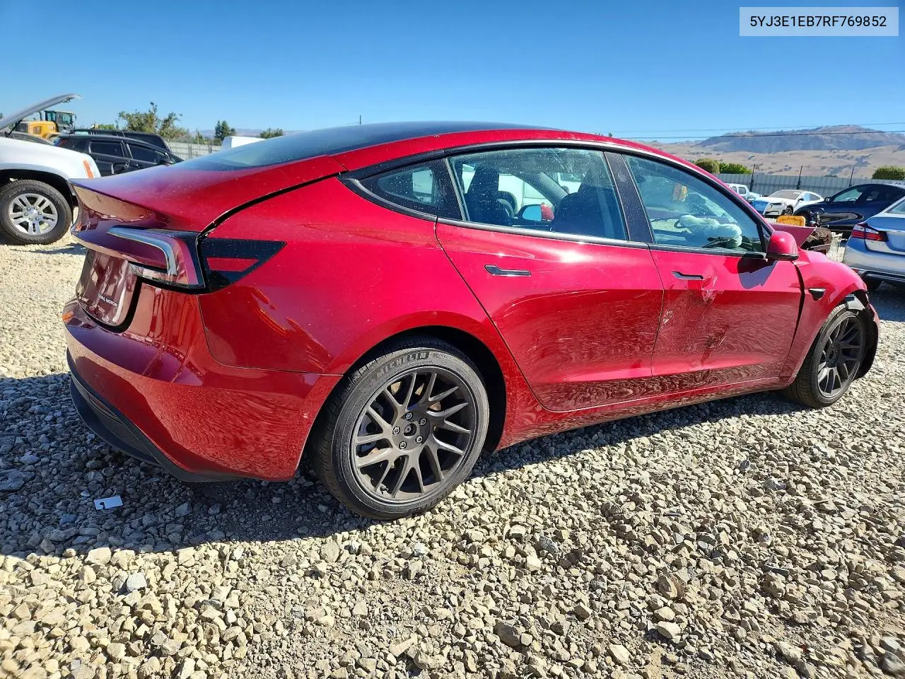 2024 Tesla Model 3 VIN: 5YJ3E1EB7RF769852 Lot: 57180306
