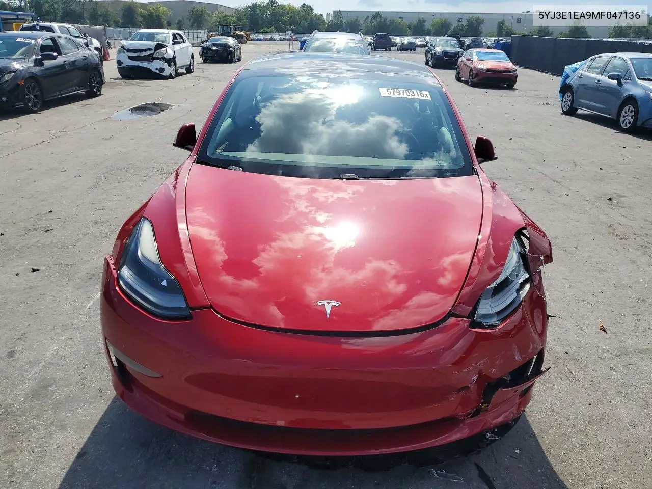 2021 Tesla Model 3 VIN: 5YJ3E1EA9MF047136 Lot: 57970316
