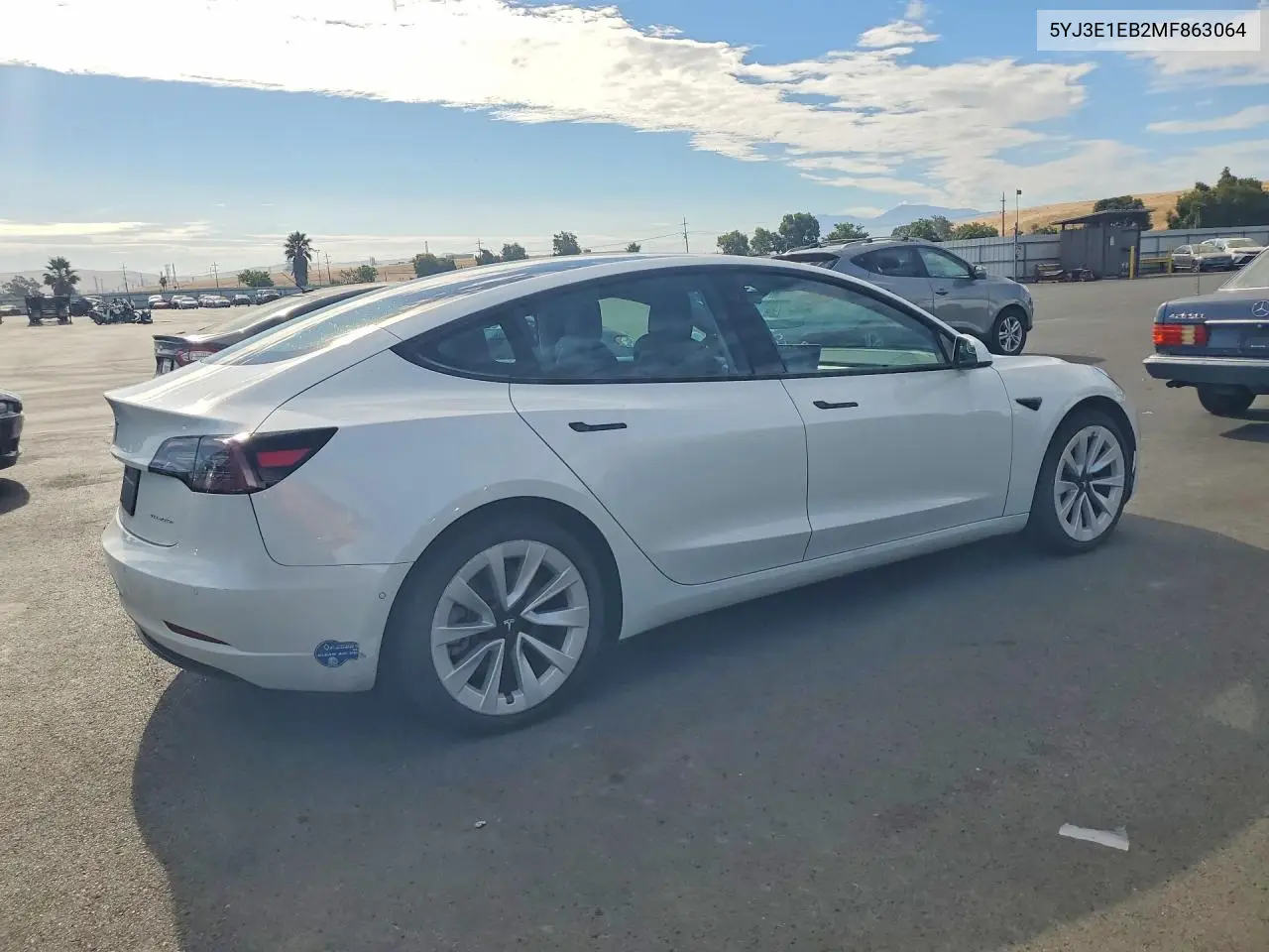 2021 Tesla Model 3 VIN: 5YJ3E1EB2MF863064 Lot: 62076966