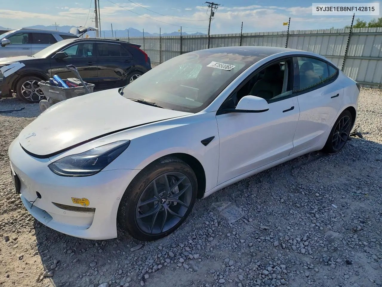 2022 Tesla Model 3 VIN: 5YJ3E1EB8NF142815 Lot: 57850066