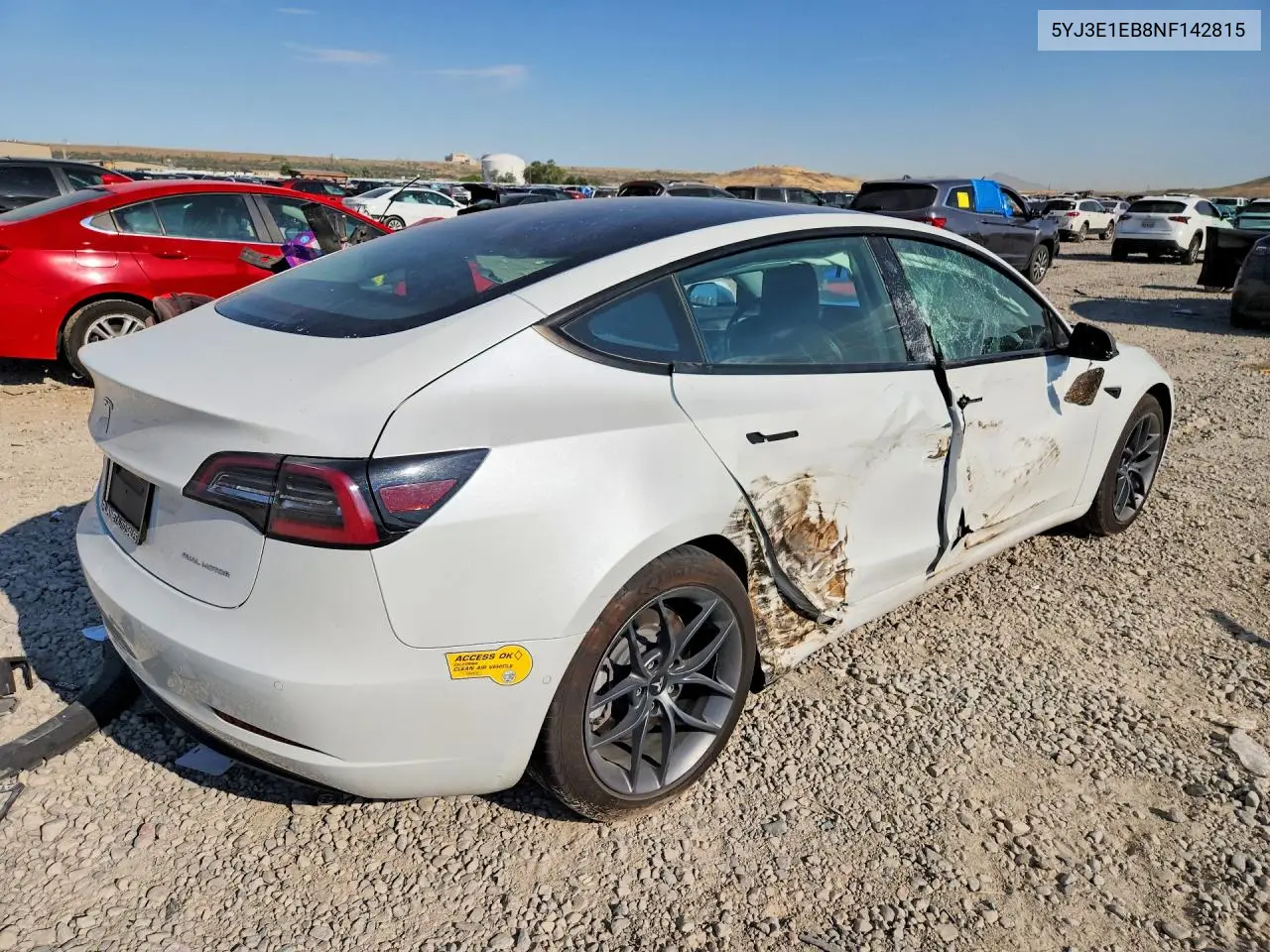 2022 Tesla Model 3 VIN: 5YJ3E1EB8NF142815 Lot: 57850066