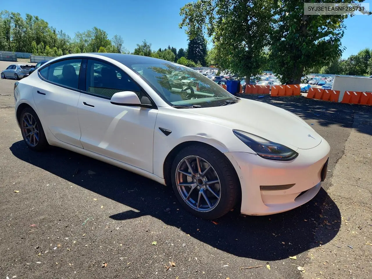 2022 Tesla Model 3 VIN: 5YJ3E1EA5NF285731 Lot: 60676596