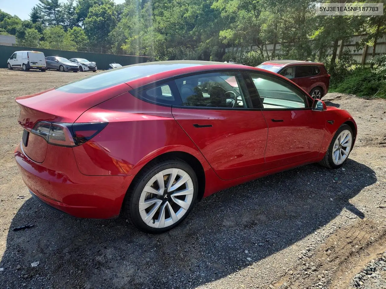 2022 Tesla Model 3 VIN: 5YJ3E1EA5NF187783 Lot: 60953616