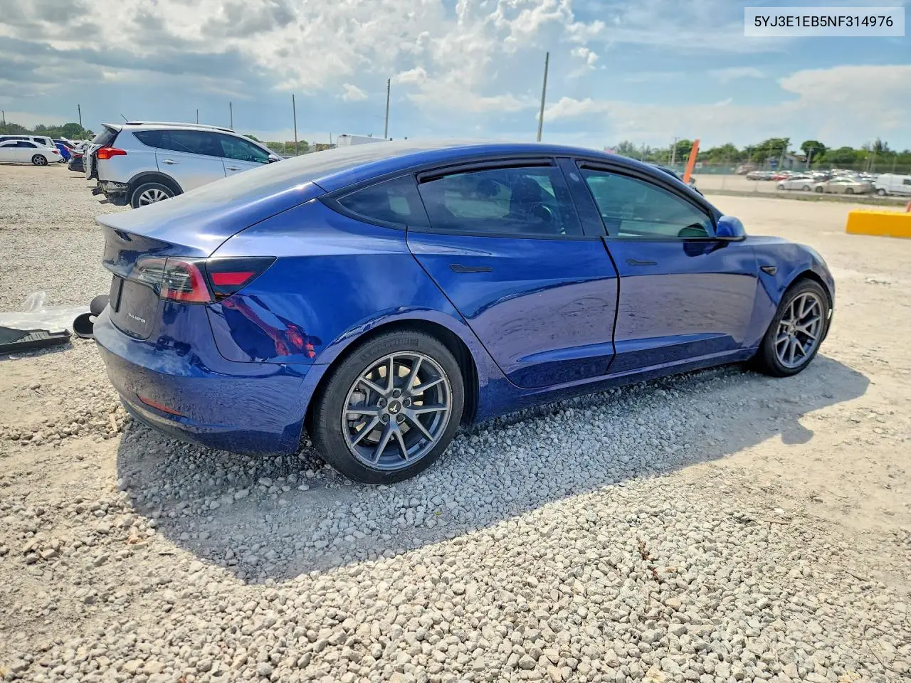 2022 Tesla Model 3 VIN: 5YJ3E1EB5NF314976 Lot: 85771415