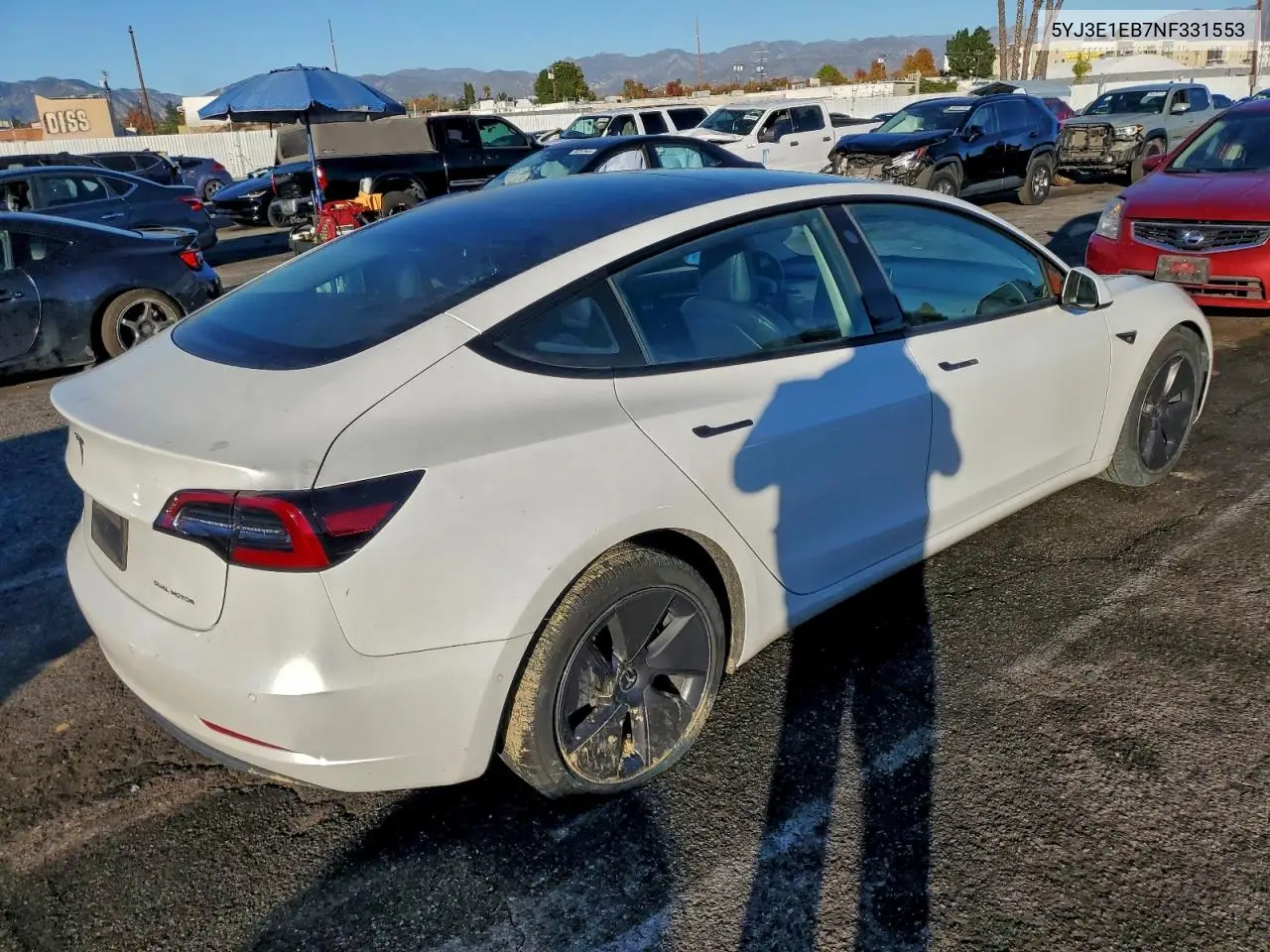 5YJ3E1EB7NF331553 2022 Tesla Model 3