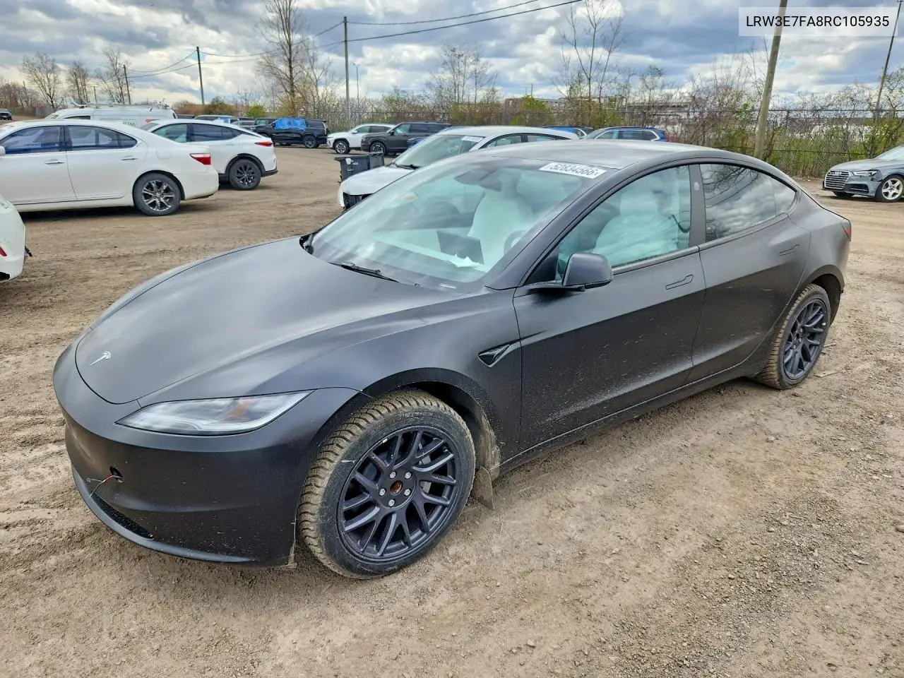 2024 Tesla Model 3 VIN: LRW3E7FA8RC105935 Lot: 52834566