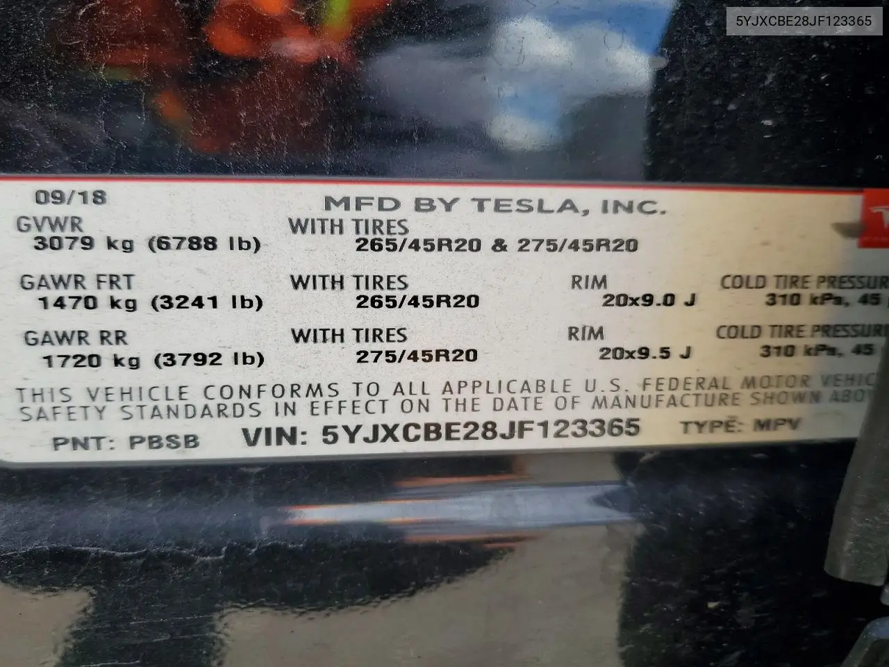 2018 Tesla Model X VIN: 5YJXCBE28JF123365 Lot: 60425746