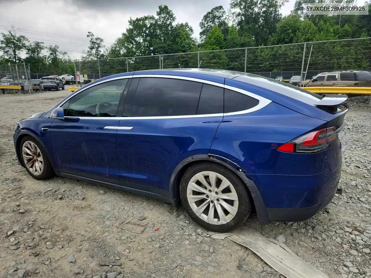 2021 Tesla Model X VIN: 5YJXCDE28MF309925 Lot: 60067776