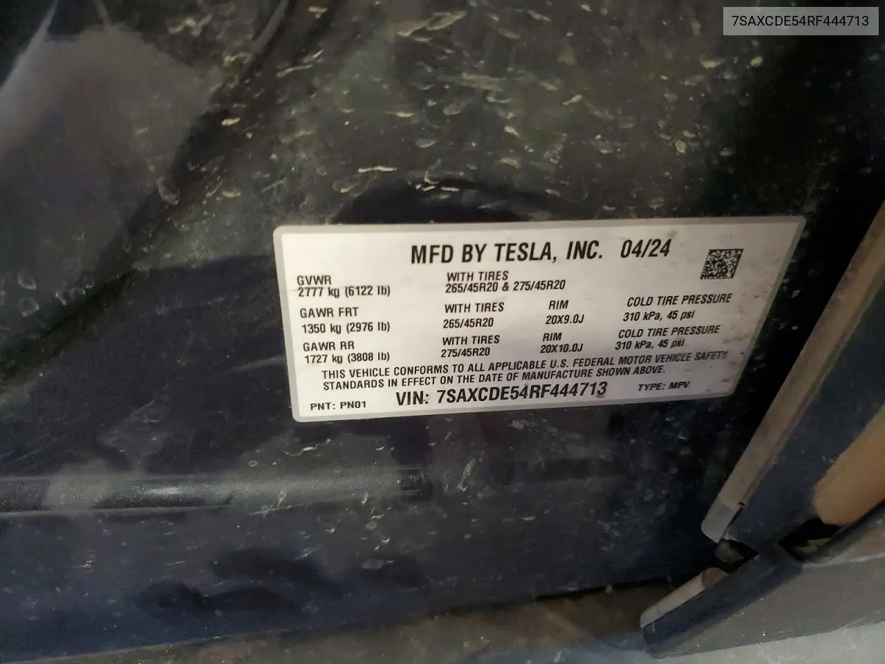 2024 Tesla Model X VIN: 7SAXCDE54RF444713 Lot: 57344766