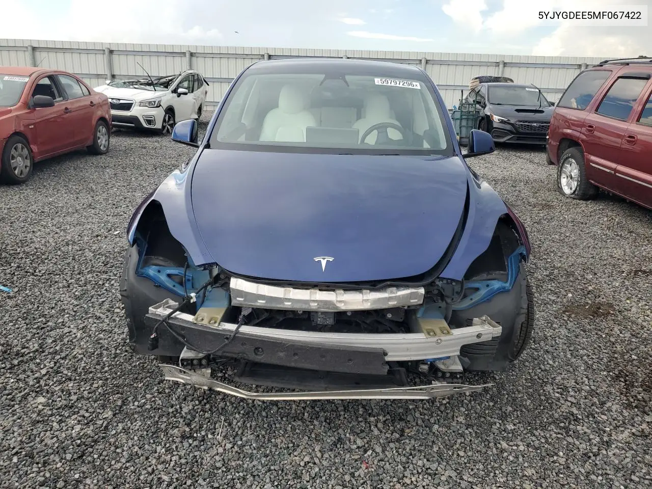 2021 Tesla Model Y VIN: 5YJYGDEE5MF067422 Lot: 59797296