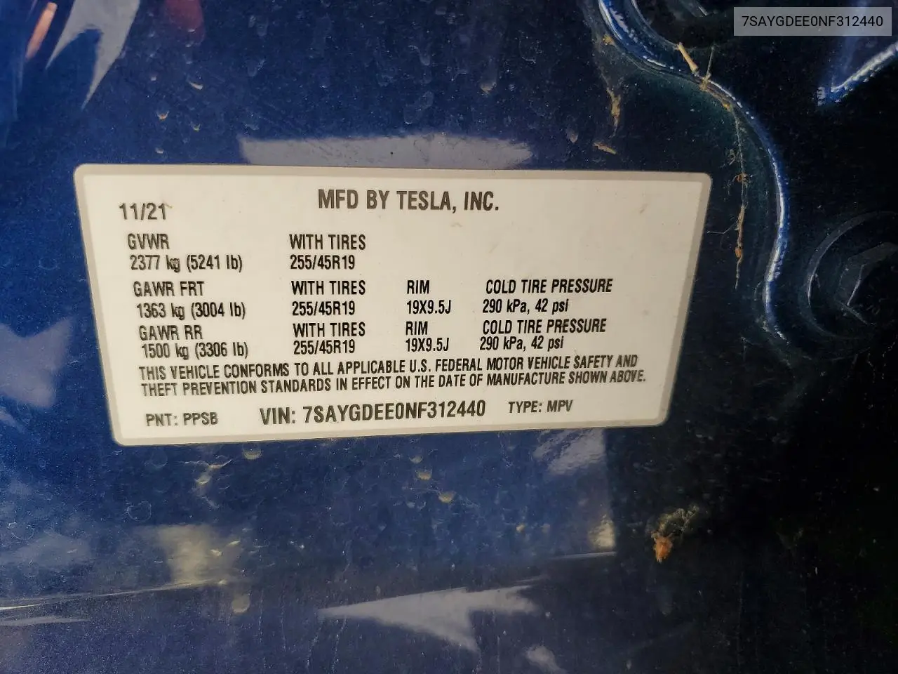 2022 Tesla Model Y VIN: 7SAYGDEE0NF312440 Lot: 56671236