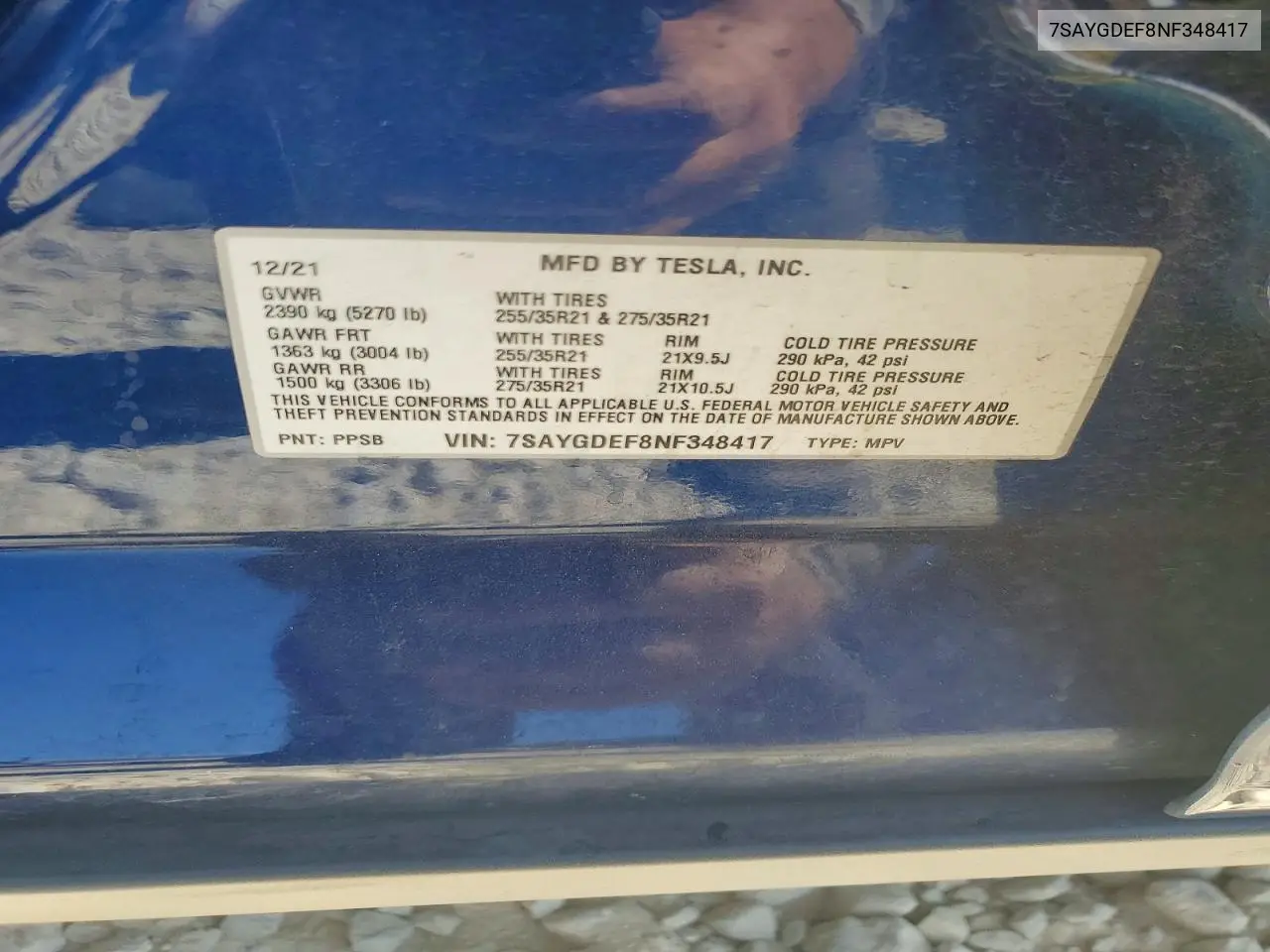 2022 Tesla Model Y VIN: 7SAYGDEF8NF348417 Lot: 61220646