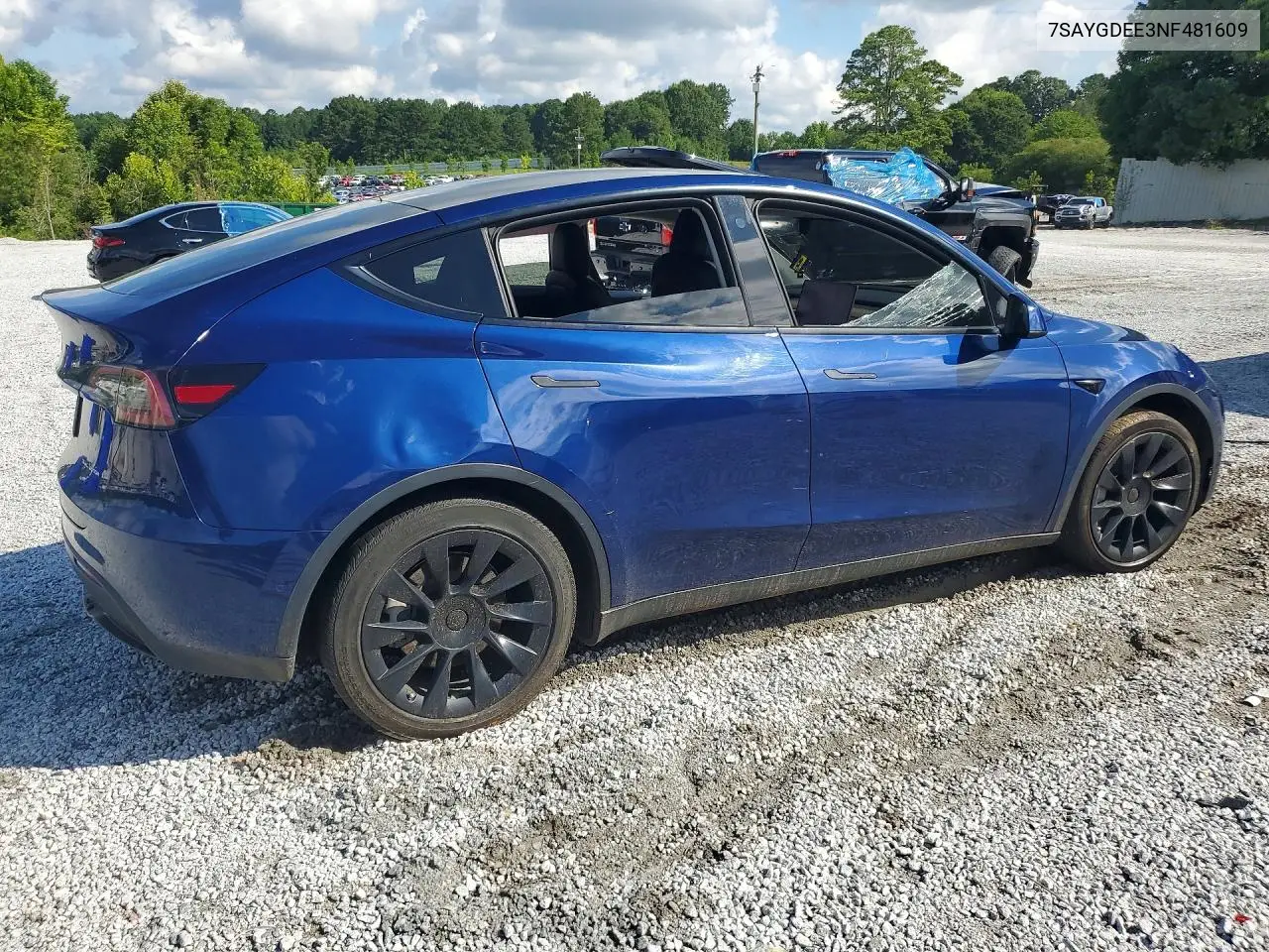 2022 Tesla Model Y VIN: 7SAYGDEE3NF481609 Lot: 61244376