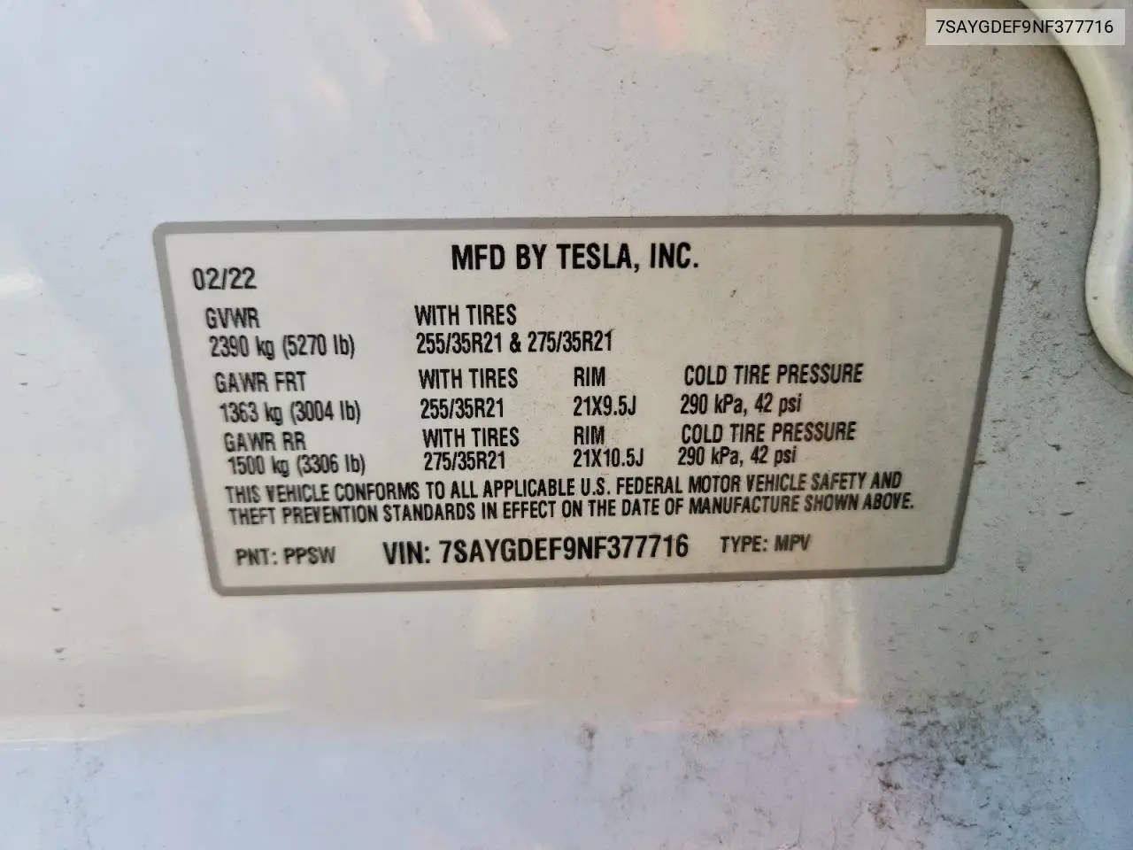 2022 Tesla Model Y VIN: 7SAYGDEF9NF377716 Lot: 61905956