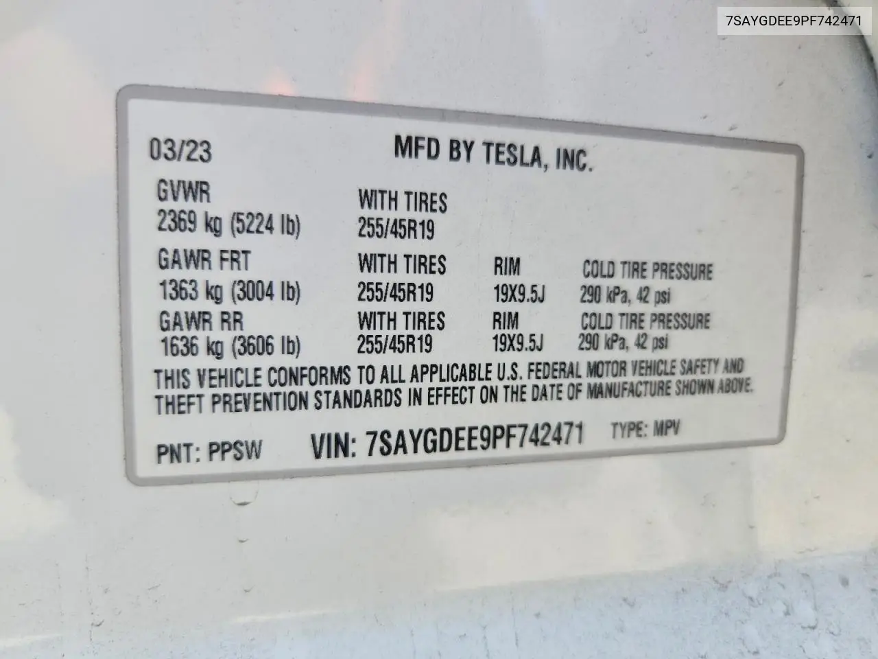 2023 Tesla Model Y VIN: 7SAYGDEE9PF742471 Lot: 61951506