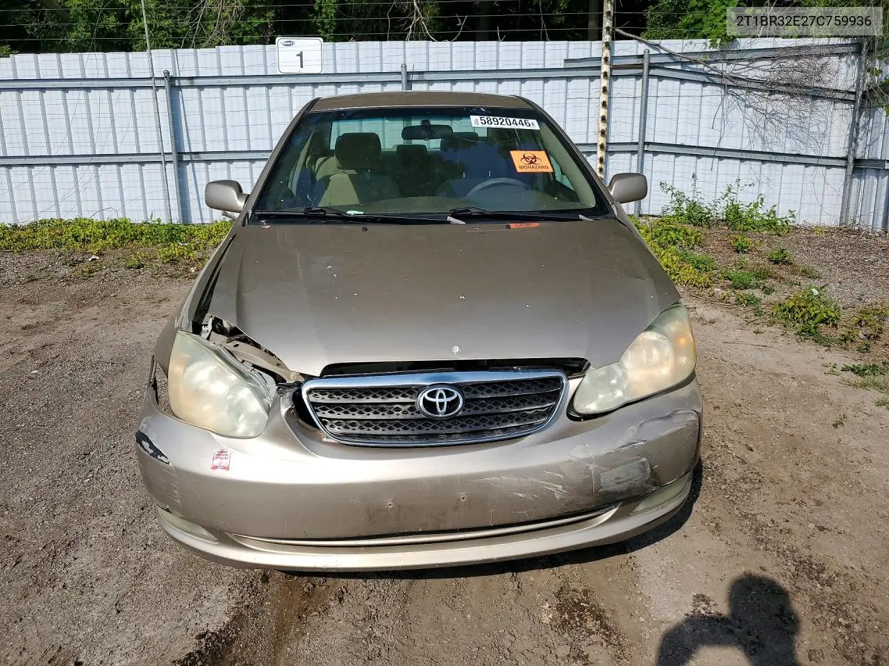 2007 Toyota Corolla Ce VIN: 2T1BR32E27C759936 Lot: 58920446